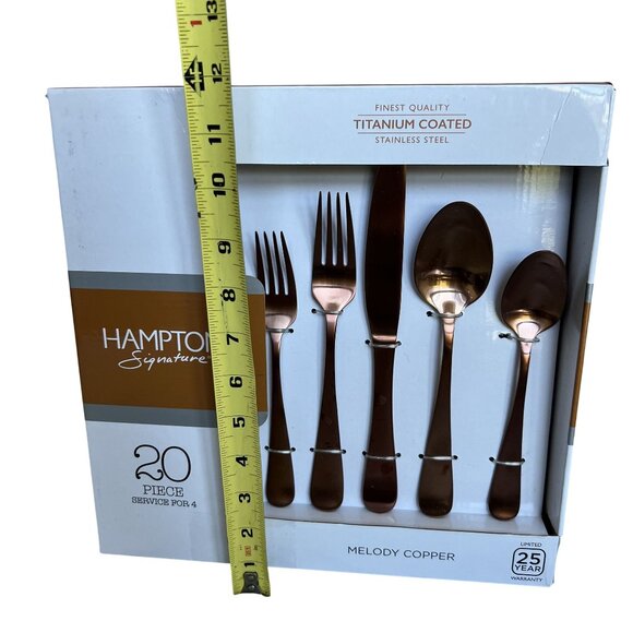 Hampton Signature NEW Service 4 Melody Copper Flatware Titanium Stainless Steel - Picture 8 of 10